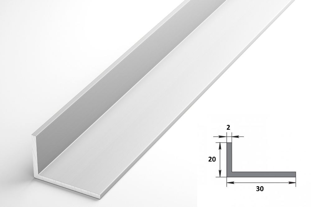 Уголок разнополочный 30х20 мм Уп 11.2000.501л Серебро